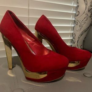 Red & Gold suede platforms